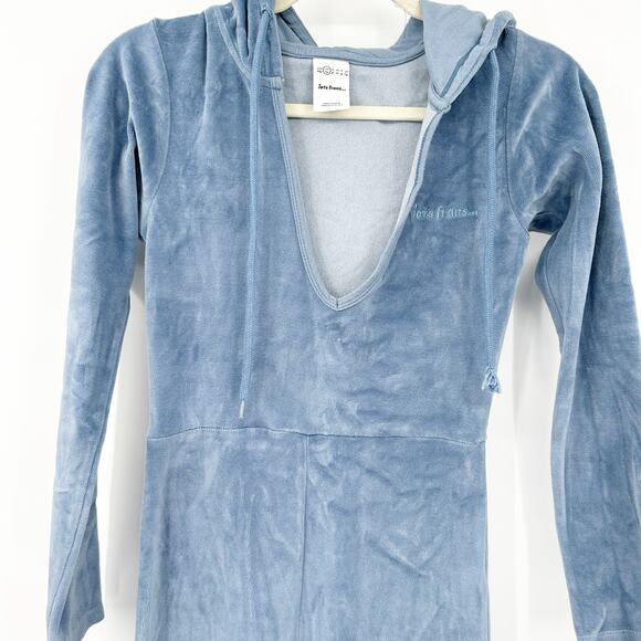 Iets Frans UO Womens Loungewear Kenny Plunge Neck Hooded Velour Jumpsuit XS Blue - Picture 6 of 10